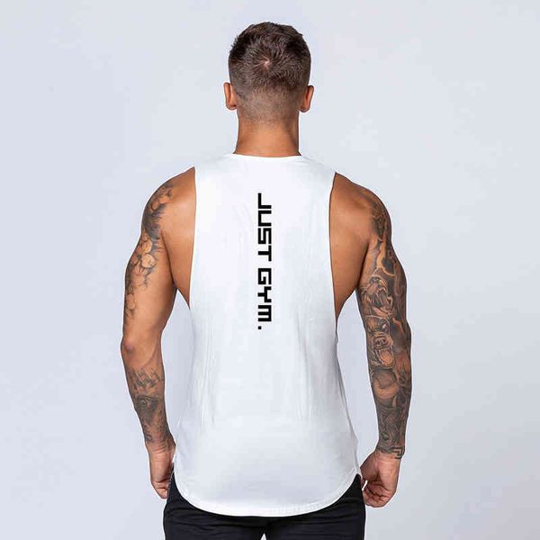 Just Gym Marca Ropa de algodón Fitness Tank Top Hombres Muscle Guys Chaleco sin mangas Hombre Sólido Canotte Culturismo Stringer Tanktop 210421