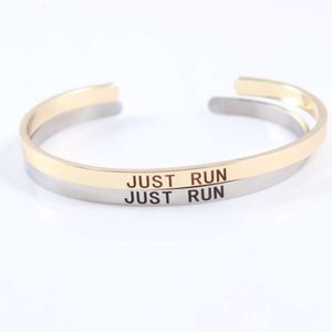 JUST RUN Bracelet mantra gravé en acier inoxydable inspirant