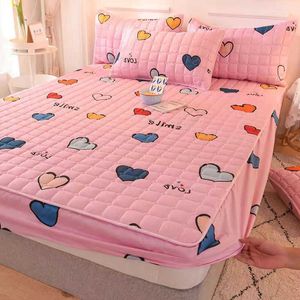 Justchic Polyester Fiber Cartoon Print Laken Kussensloop Beddengoed Ingebouwde Bedsprei Matras Cover met elastische band