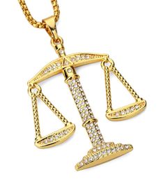Justice Balance Scales Pendant Collier Fashion Gold Couleur Couleur Charme Mentes Femmes CZ Stone Rimestone Crystal Hiphop Jewelry ALLOY6416907