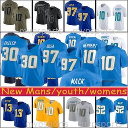 Justin Herbert camisetas de fútbol Joey Bosa Derwin James Jr Khalil Mack Austin Ekeler Keenan Allen hombres mujeres jóvenes niños azul blanco cosido