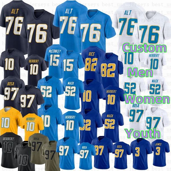 Joe Alt Ladd McConkey Brenden Rice Justin Herbert Khalil Mack Jersey Football Joey Bosa Derwin James Jr Jerseys