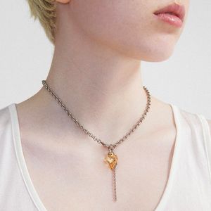 Justine Clenquet Gold Heart Crystal Hanger Tassel Simple Short Women's Necklace Fashion Personality Festival Gift