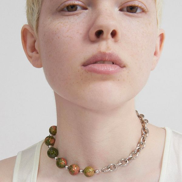 justine clenquet Collier de perles de jaspe en argent palladié hip hop collier de mode pour hommes et femmes cadeau de festival