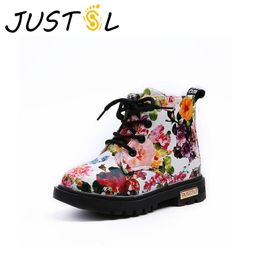 JUSTSL niños floral martin botas niños niñas cuero Martin botas bebé niño zapatos niños moda botas size21-30 Nuevo LJ200911