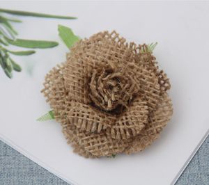 Jute Kunstbloemen Rose Jute Rose Vintage Bruiloft Decoratie Party DIY Gift Verpakking Accessoires Broche Bloem Craft HHE3394