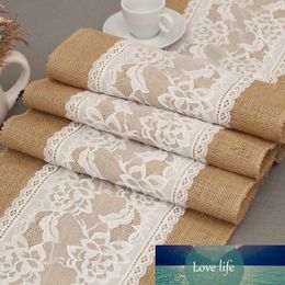 JUTE JULLAP Kant Hessian Christmas Table Runners Bruiloft Evenement Feestartikelen Kantafel Runner voor Bruiloft Home Decor 30 * 275cm