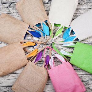 Bolsa de yute con orejas de conejo de Pascua, bolso de mano para vacaciones, regalo de celebración, bolsas con orejas de conejo, suministros para fiesta de cumpleaños