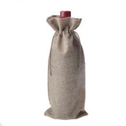 Jute Wijnzakken Champagne Wijnfles Covers Gift Pouch Jute Verpakkingstas Bruiloft Decoratie