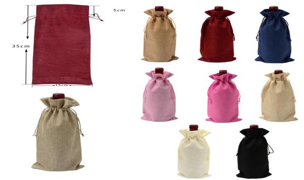 Sacs de vin en jute Couvertures de bouteille de vin rouge Pochette de champagne Sac d'emballage en toile de jute Emballages cadeaux de sublimation Décoration de fête de mariage de Noël 8295062