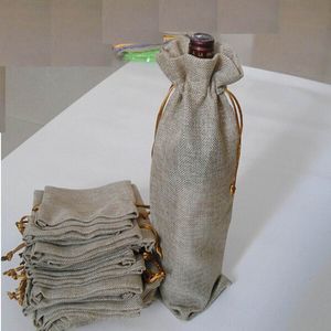 Sacs de bouteille de vin de jute 15cmx37cm couvre-bouteille de champagne pochettes-cadeaux en lin sac d'emballage en toile de jute sac d'emballage en toile de jute
