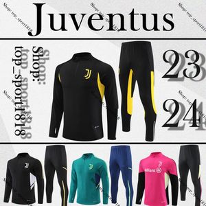 Juventus Survêtement 2024 Maillots de football Pogba Di Maria Vlahovic Chiesa 23 24 Costume d'entraînement Hommes Enfants Kit Football Uniforme Sportswear