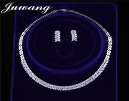 JUWANG ensembles de bijoux de mariée pour les mariées zircon cubique cristal simplicité boucles d'oreilles et collier ensembles de bijoux Gift4105485