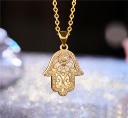 Juya New Design Trendy Goldrose Gold Hamsa Hand of Fatima Pendant Collier pour femmes Bijoux turcs de la mode des hommes 3144343