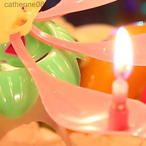 Jvc0 bougies d'anniversaire music bougie coloré de style lotus coulore rotation et fleur de gâteau d'anniversaire décoration créative cadeau d'anniversaire d240429