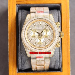 JVS Horloges 40mm Iced Out Full Diamond ETA7750 Automatische Chronograph Mens Horloge Pavé Diamanten Dial 18K Gouden Armband Armband Oyster Gesp Gents Horloges