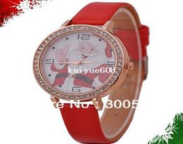 JW351 Merry Christmas Watch Fashion Imitatie Diamant polshorloges Santa Claus Watch Case Echte lederen strap Clock7651273