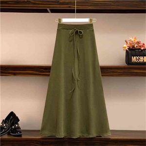 JXMYY, producto de otoño, falda coreana de talla grande para mujer, bolso inferior a la cadera, falda dividida de punto acampanada de longitud media, falda sencilla femenina 210412