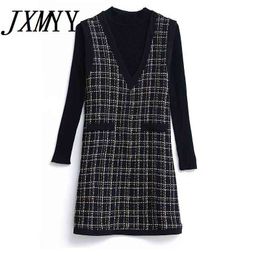 Jxmyy plus size mode wollen pak vrouwelijke stijl dames herfst en winter temperament jurk vest base rok tweedelige pak 211119