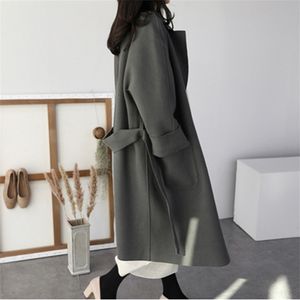 Jxmyy simples renda dupla face casaco de lã mid-length casaco mulheres outono e inverno grosso solto fino casaco de lã 210412