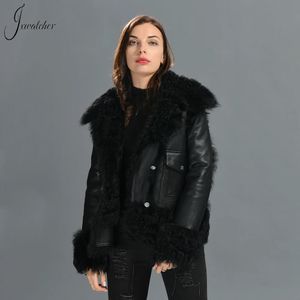 Jxwatcher Femmes Real Shearling Jackets Automne Hiver Lamb Fur Crop Crop Crophes Vériens manteaux en cuir dames Vobines d'extérieur en peau de mouton 231227