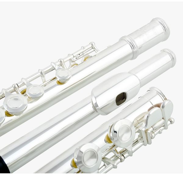 JYFL-2000S E-Key 16 Trous Fermés Cupronickel Argent Plaqué Flûte Instrument de Performance Professionnel Avec Étui et Accessoires