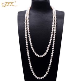 JYX colliers de pull de perles long rond blanc naturel 8-9mm collier de perles d'eau douce naturelles collier de charme sans fin 328 201104242E