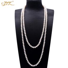 JYX colliers de pull de perles long rond blanc naturel 8-9mm collier de perles d'eau douce naturelles collier de charme sans fin 328 2011043070
