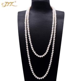 JYX colliers de pull de perles long rond blanc naturel 8-9mm collier de perles d'eau douce naturelles collier de charme sans fin 328 201104230U