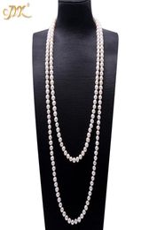 JYX colliers de pull de perles long rond blanc naturel 89mm collier de perles d'eau douce naturelles collier de charme sans fin 328 2011048904742