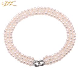 JYX Royal Style Advanced Pearl Choker 3 Strands 6.5-7mm Natuurlijke parels Ketting 17-19 'Gift Women