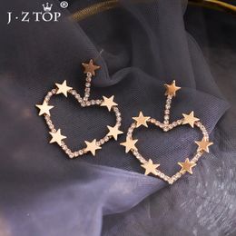 Jztop merk dames eenvoudige holle hartster drop oorbellen voor vrouwen overdreven strafeesse vrouwelijke accesorios mujer bengle kroonluchter