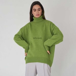 K 2023 nouvelles femmes col haut à manches longues couleur unie hauts tricotés en vrac pour dames automne hiver mode pull HKD230829