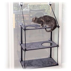Kh Pet Products EZ Mount Sill Bed, hangmat, stevige grote katten, bedmeubilair, hangmat voor raamzitbank kattenplank - drievoudig stapelbaar grijs
