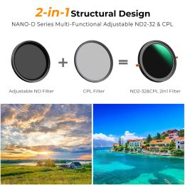 KF Concept 67mm 82mm Nano D série Variable FADER ND2-32 ND Filtre et CPL Circular Polarising Lens Filter en 1 pour la lentille de la caméra