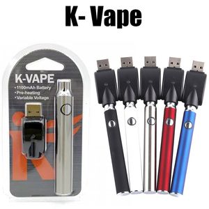 K- Vape Préchauffer la batterie 1100mah batterie rechargeable kit de chargeur de préchauffage de stylo mince 510 dispositifs de batteries kvape à tension variable de fil