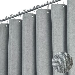 K-Water Rideau de Douche élégant épaissir Gris Imitation Lin Polyester Rideaux imperméable pour Salle de Bain avec Crochets Japonais 220 cm 240108