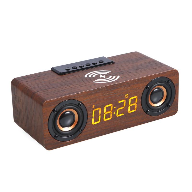 K1 10W Alto -falantes protegidos de madeira despertador est￩reo PC Desktop Sound Post FM Radio Computador Support Support Wireless Carregamento r￡pido