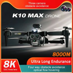 Drone Mini 8K HD Esc Antenne professionnelle Trois caméras Évitement d'obstacles à quatre voies Positionnement du flux optique Pliable FPV Dron Kamera ile RC Quadcopter UAV K10 Max