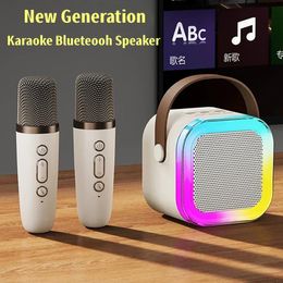 K12 Bluetooth en haut-parleur karaoke machine double microphone sans fil de haut-parleur portable audio RVB Light Small Home Ktv Music Player For Kids Children's Support SD Card TF