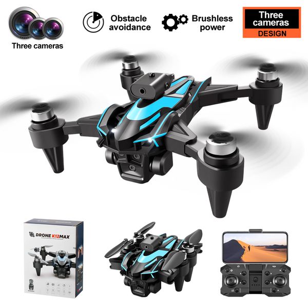 Dron K12 Max sin escobillas de gran potencia, 3 cámaras, 4k HD, Mini Drones con cámara, grabación de vídeo, fotografía plegable, aterrizaje con una sola tecla