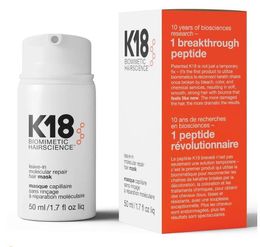 K18 Laissez 50 ml de soins capillaires dans une réparation moléculaire Masque capillaire Masque pour réparer les cheveux endommagés 4 minutes pour inverser les dommages de l'eau de Javel