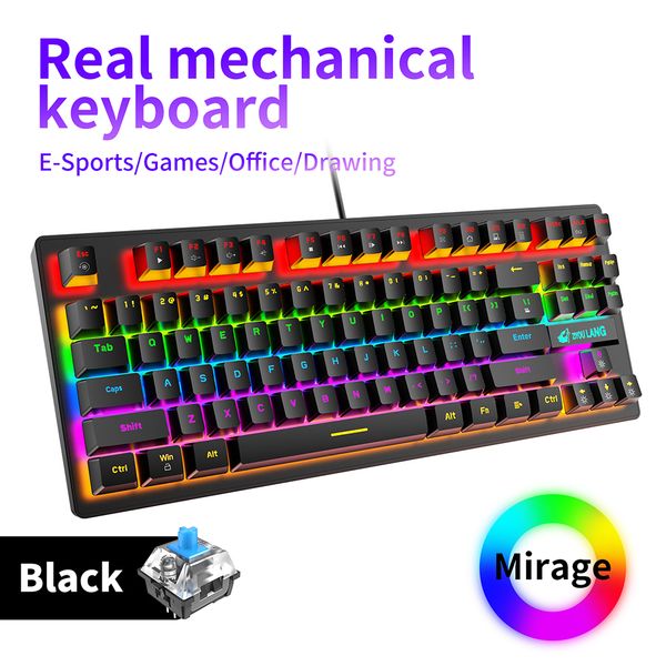 K2 87 touches claviers de jeu mécaniques coloré LED rétro-éclairé USB filaire clavier mécanique commutateur bleu pour tablette ordinateur de bureau