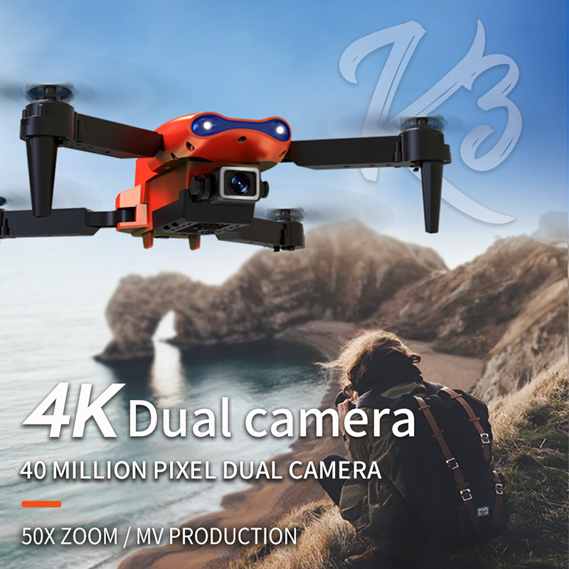K3 E99 4K Drone Aerial Photography Dron Foldable Single/Dual Camera WiFi HD Wide Angle Drones Remote Control Quadcopter FPV UAV One Key Take Off