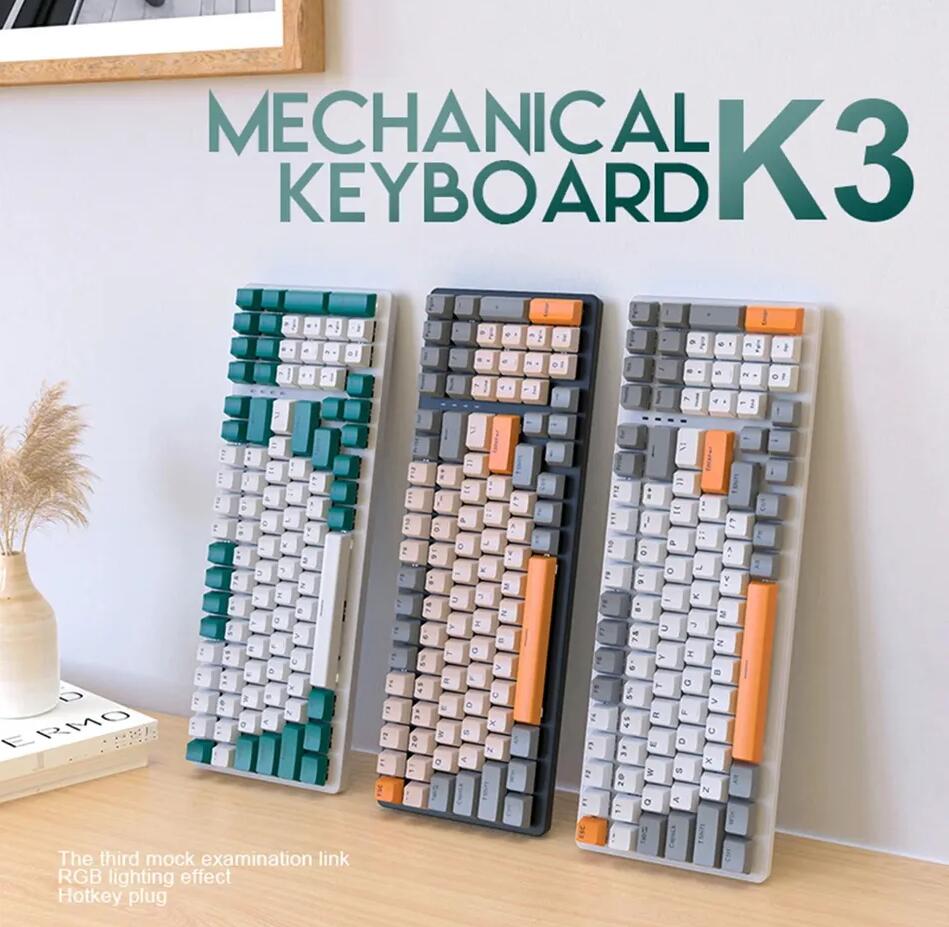 K3 Mechanical Keyboard 100 Keys Gaming Gamer Keyboards Red/Green Switch RGB Backlight Gaming Keyboards USB Type-C Wired Keyboards For Desktop PC