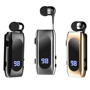 K55 Mini Casque Bluetooth Sans Fil Lavalier Câble Rétractable V5.2 Écouteur Intra-auriculaire Intelligent Sport Unique avec Affichage Numérique Led