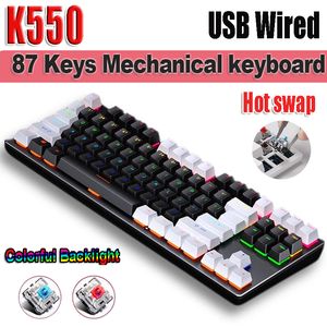 K550 clavier mécanique filaire USB 87 touches rétro-éclairage coloré échange à chaud 75% claviers mécaniques de jeu pour ordinateur portable de bureau Gamer