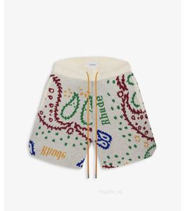 K589 # Rhude short en laine jacquard à fleurs de cajou avec cordon de serrage