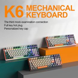 K6 100 touches RGB claviers mécaniques de jeu sans fil échangeables à chaud trois modes type-c filaire 2.4G/BT5.0 clavier mécanique sans fil