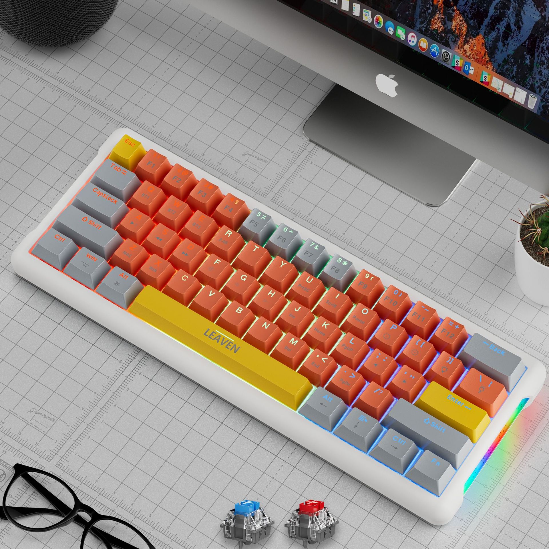 K610 61 Teclas Bluetooth Sem Fio e Teclado Mecânico Com Fio Hot-Swappable RGB Retroiluminado Teclado para Jogos de Computador